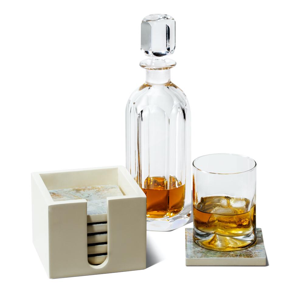 Mother of Pearl - Natural Coaster Set 4.7" x 4.7" x 3.5" Mother of Pearl - Natural at FIG LINENS AND HOME 1