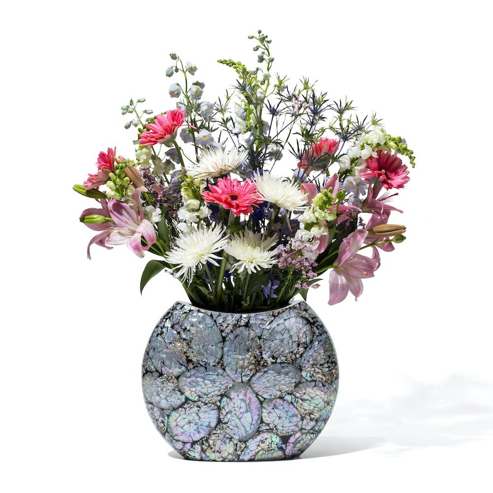 Mother of Pearl Symmetry Vase 14.6" x 2.0" x 10.6" Mother of Pearl Symmetry at FIG LINENS AND HOME 3
