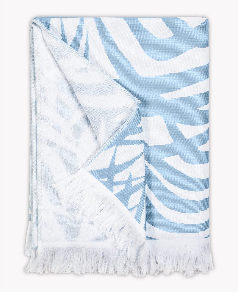 Beach Towel - Matouk Schumacher Zebra Palm Pool Blue Towel at Fig Linens and Home