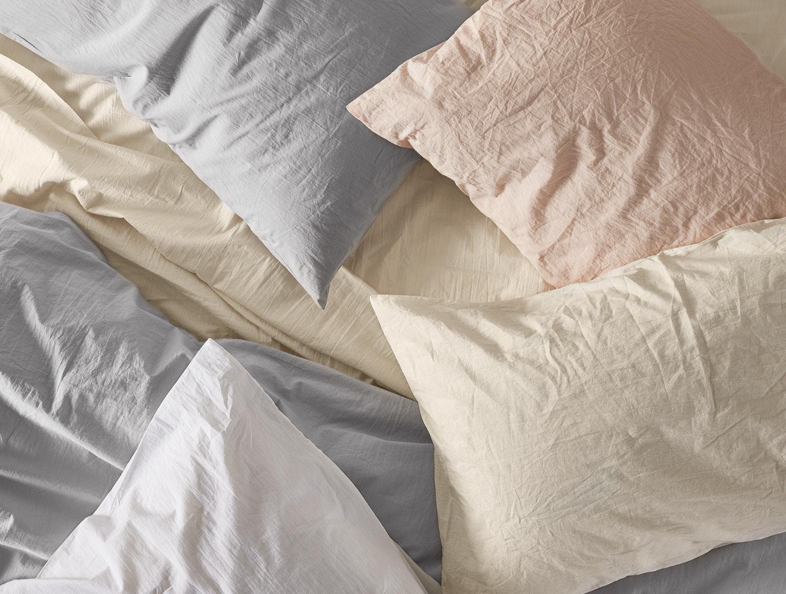 Pewter Organic Crinkled Percale Sheet Sets by Coyuchi | Fig Linens