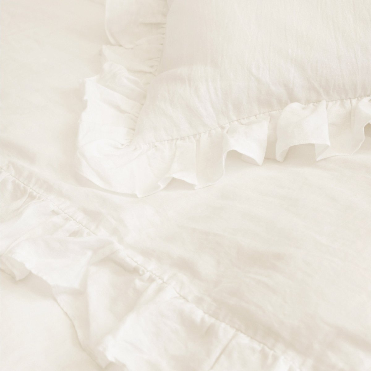 Fig Linens - Pom Pom at Home Charlie Cream Linen Bedding - Shams with Ruffles