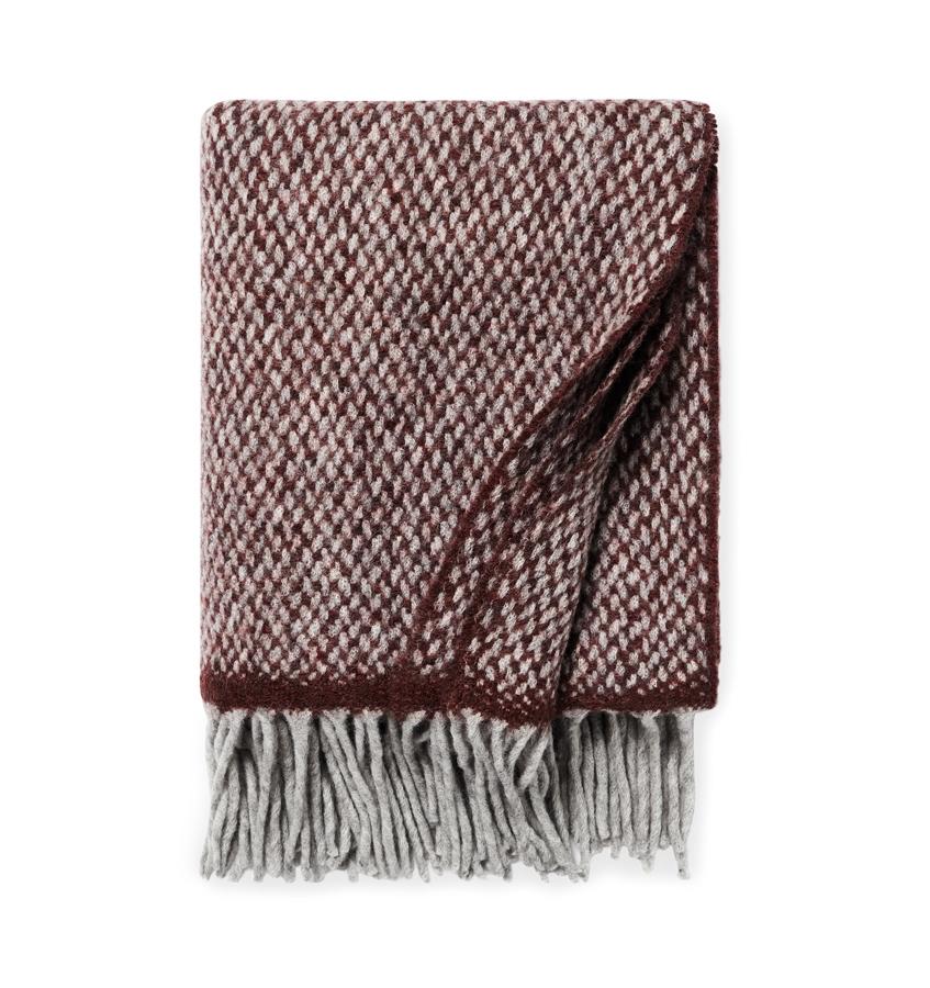 Merlot red throw blanket with fringe - wool blend throw - Sferra - Fig Linens