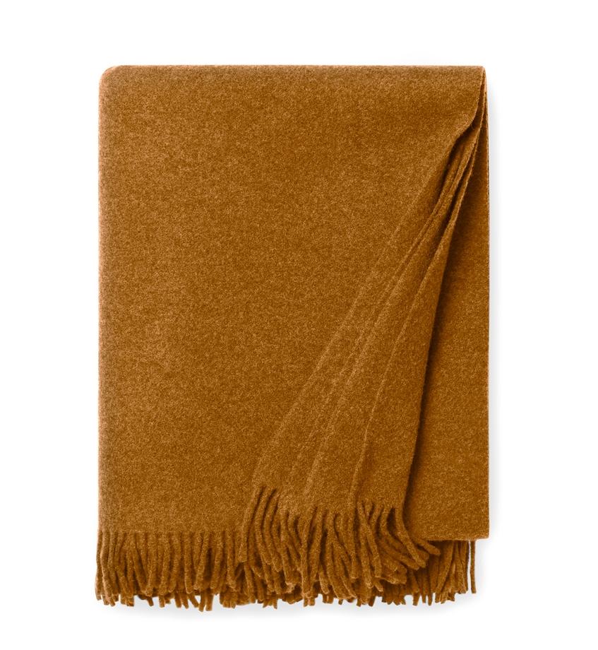 Vimmo Curry Wool Throw by Sferra | Fig Linens - Dark yellow merino wool throw blanket with fringe