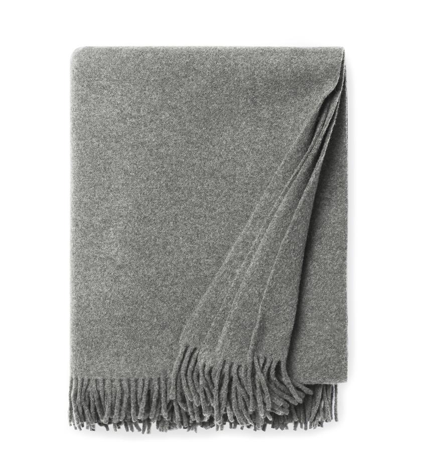 Vimmo Gray Wool Throw by Sferra | Fig Linens and Home - Gray wool throw blanket with fringe