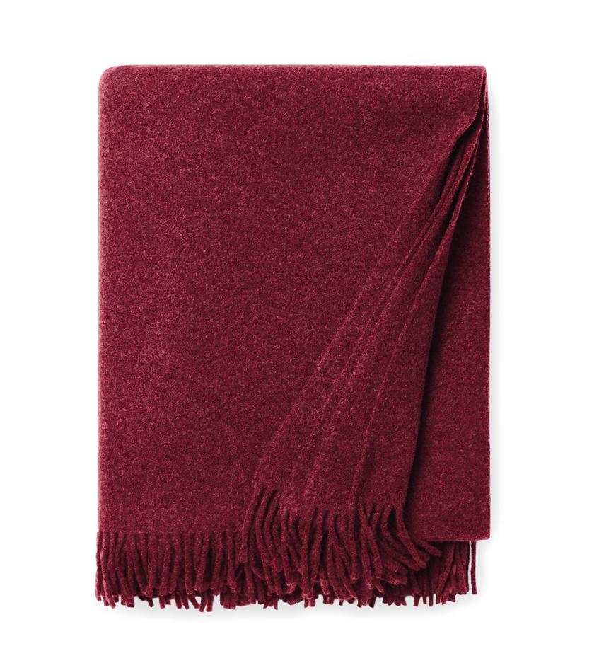 Vimmo Merlot Wool Throw by Sferra | Fig Linens - Burgundy merino wool throw blanket with fringe