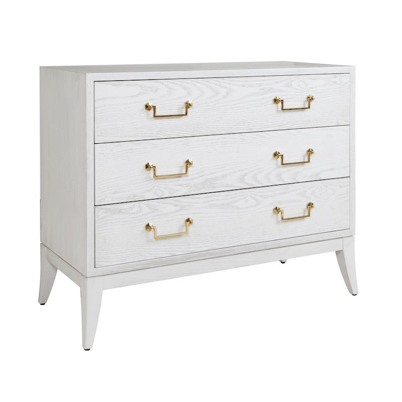 Worlds Away Dresser - Avis White Wash Chest of Drawers at Fig Linens and Home - Angle View