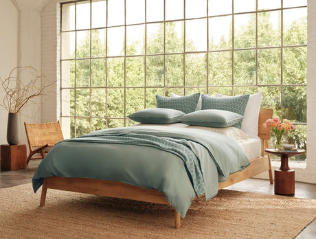 Coyuchi Sage Organic Crinkled Percale Duvet at Fig Linens and Home - Lifestyle 1