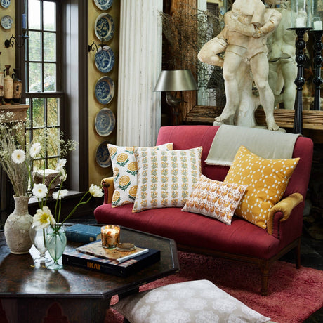 Lata Marigold Pillow by John Robshaw at Fig Linens and Home - Lifestyle View