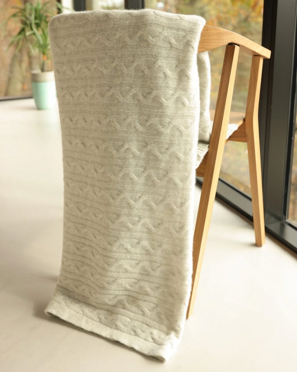 Alashan - Cozy 100% Cashmere Cable Knit Throw Blanket - Cloud Color H555K-8127 Fig Linens and Home