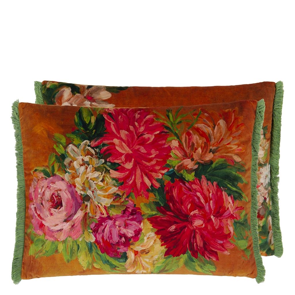 Fleurs d artistes Velours - Terracotta - Cushion - 18&quot; X 24&quot; - throw pillow