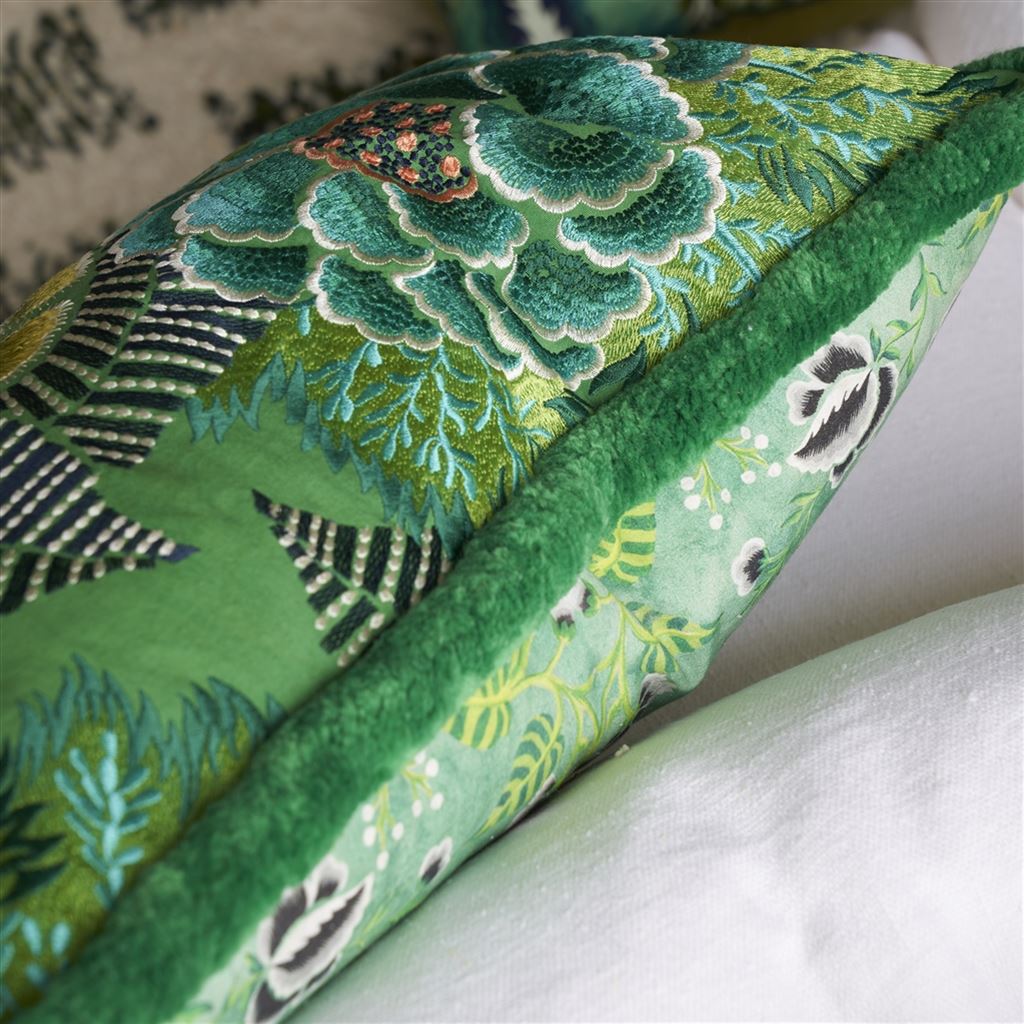 Rose de Damas Embroidered - Jade - Cushion - 18" X 24"