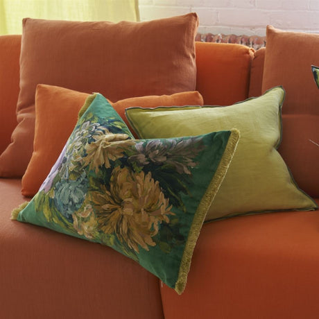 Fleurs d artistes Velours - Vintage Green - Cushion - 18" X 24"