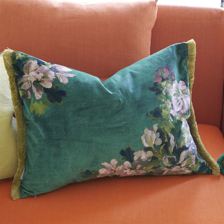 Fleurs d artistes Velours - Vintage Green - Cushion - 18" X 24"