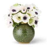 Calinda Round Vase in Forest Green by AERIN at Fig Linens and Home - Shown with Flowers 2