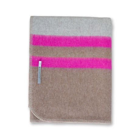 Field Throw Blanket in Light Taupe / Tobacco / Shocking Pink | Alicia Adams Alpaca