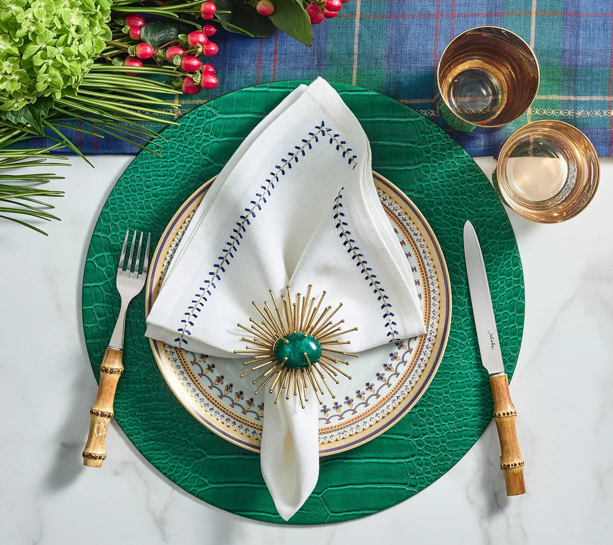 Croco Emerald Placemat Detail 3 | Kim Seybert at Fig Linens and Home