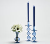 Kim Seybert BUD VASE: TESS S3 - Cadet Blue Glass Bud Vases Set at Fig Linens and Home 3 - Shown with Candlesticks