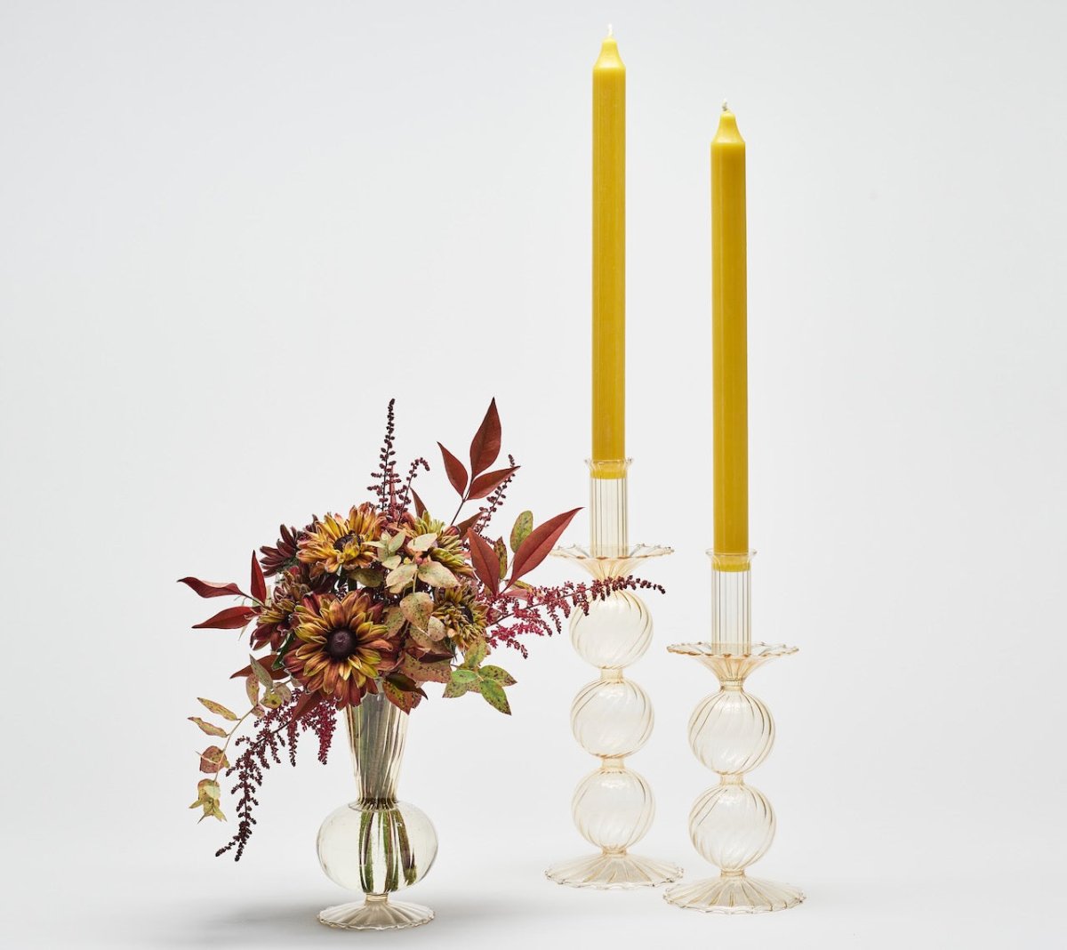 Kim Seybert BUD VASE: TESS S3 - Champagne Glass Bud Vases Set at Fig Linens and Home 3 shown with Candlesticks