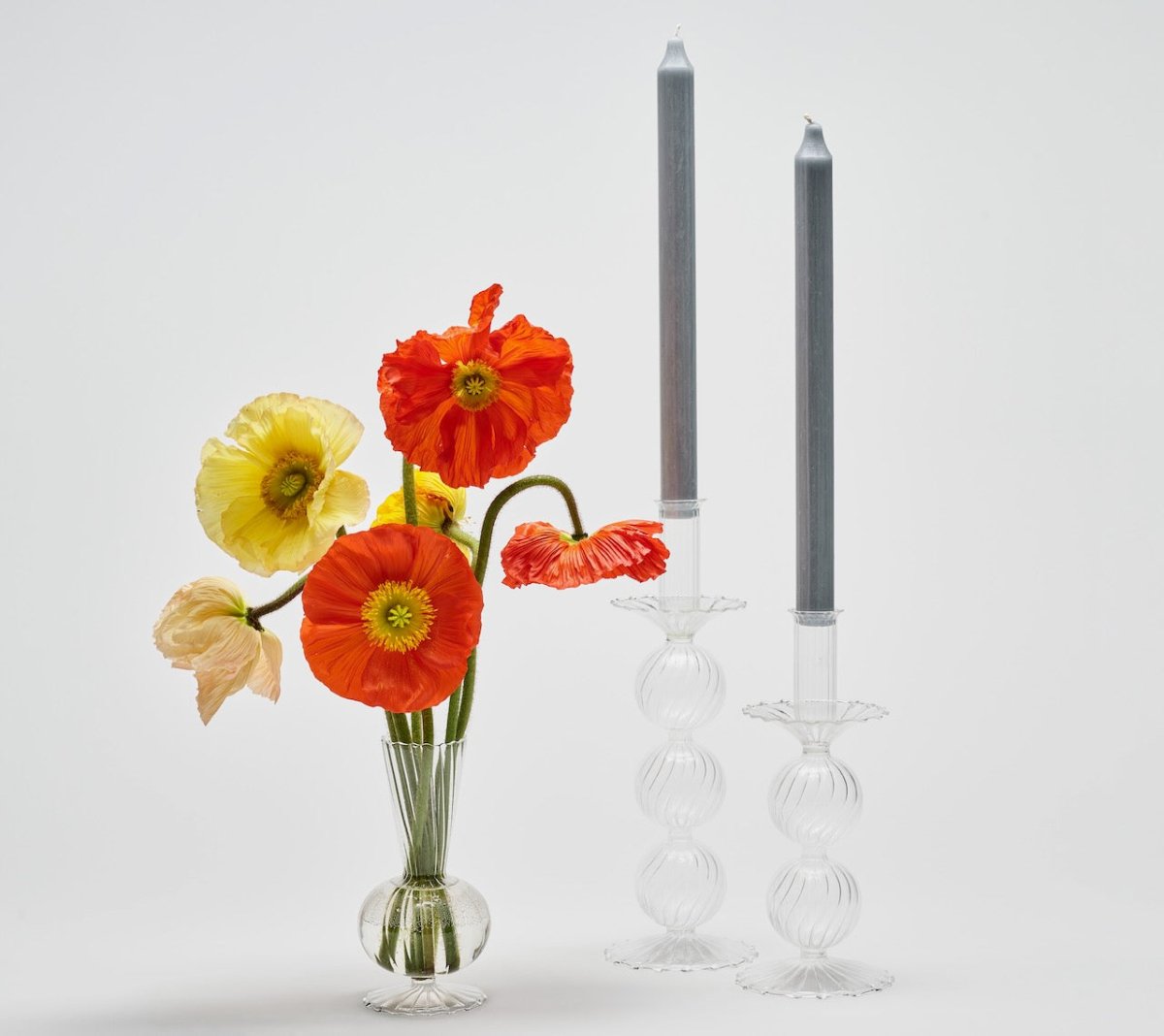 Kim Seybert BUD VASE: TESS S3 - Clear Glass Bud Vases Set at Fig Linens and Home - Lifestyle with 1 vase shown 
