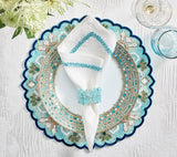Kim Seybert Jardin Napkin in White & Turquoise Set of 4 by Kim Seybert - WHITE/TURQUOISE 21"L x 21"W x 0.1"H Napkin - Set of 4 at FIG LINENS AND HOME - 5
