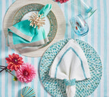 Kim Seybert Jardin Napkin in White & Turquoise Set of 4 by Kim Seybert - WHITE/TURQUOISE 21"L x 21"W x 0.1"H Napkin - Set of 4 at FIG LINENS AND HOME - 4