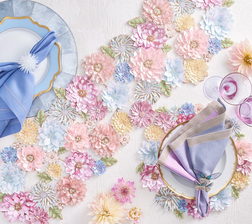Dahlia Table Runner in Sorbet by Kim Seybert at Fig Linens and Home - Lifestyle 1
