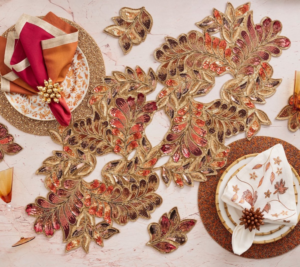 Kim Seybert Maple Hues Napkin in White & Multi Set of 4 by Kim Seybert - WHITE/MULTI 21"L x 21"W x 0.1"H Napkin - Set of 4 at FIG LINENS AND HOME - 7