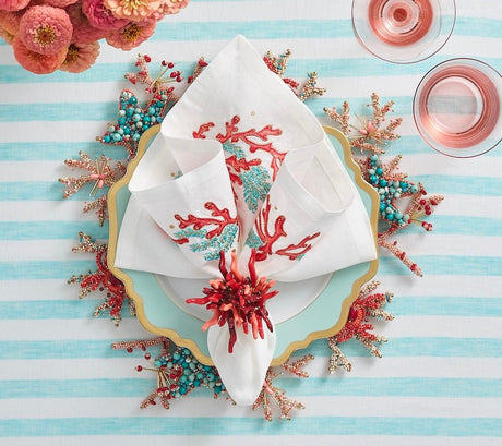 Kim Seybert Amalfi Napkin Ring in Coral Set of 4 in a Gift Box by Kim Seybert - CORAL 3.25"L x 2.25"W x 3.5"H Napkin Ring - Set of 4 at FIG LINENS AND HOME - 4