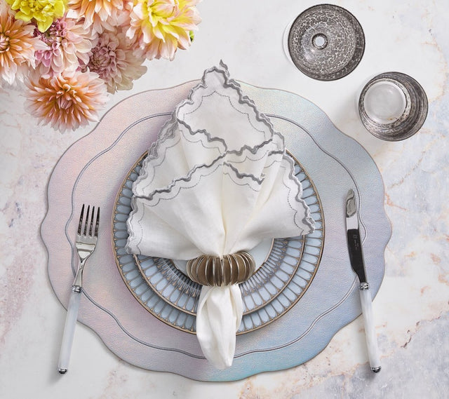 Kim Seybert Tailored Placemat in Iridescent & Silver Set of 4 by Kim Seybert - IRIDESCENT/SILVER 17.25"L x 15"W x 0.1"H Placemat - Set of 4 at FIG LINENS AND HOME - 1