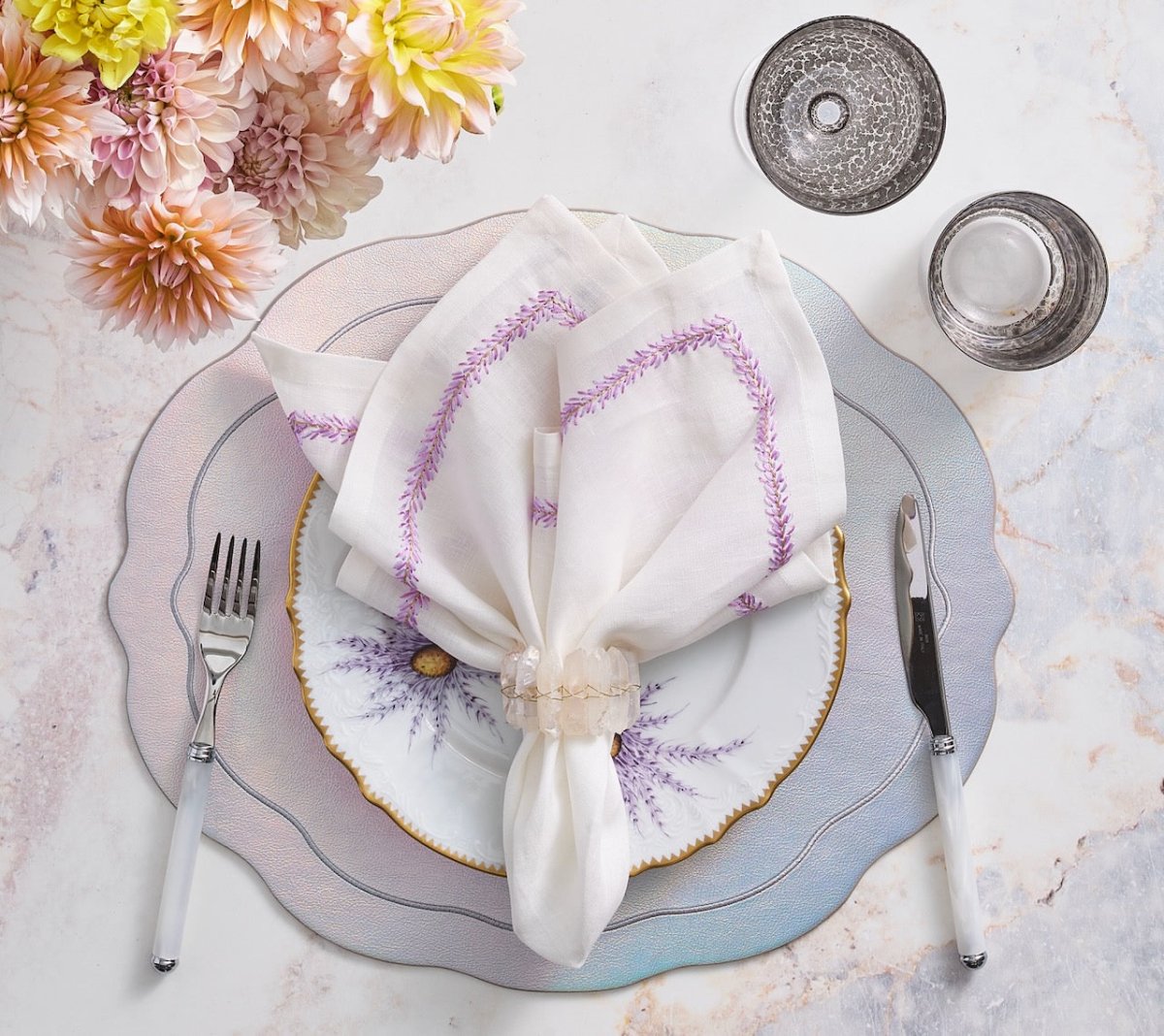 Kim Seybert Tailored Placemat in Iridescent & Silver Set of 4 by Kim Seybert - IRIDESCENT/SILVER 17.25"L x 15"W x 0.1"H Placemat - Set of 4 at FIG LINENS AND HOME - 3