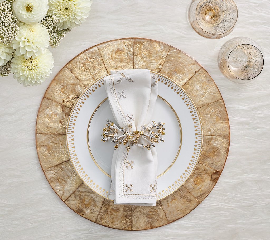 Round Capiz Champagne Placemat Detail 2 | Kim Seybert at Fig Linens and Home