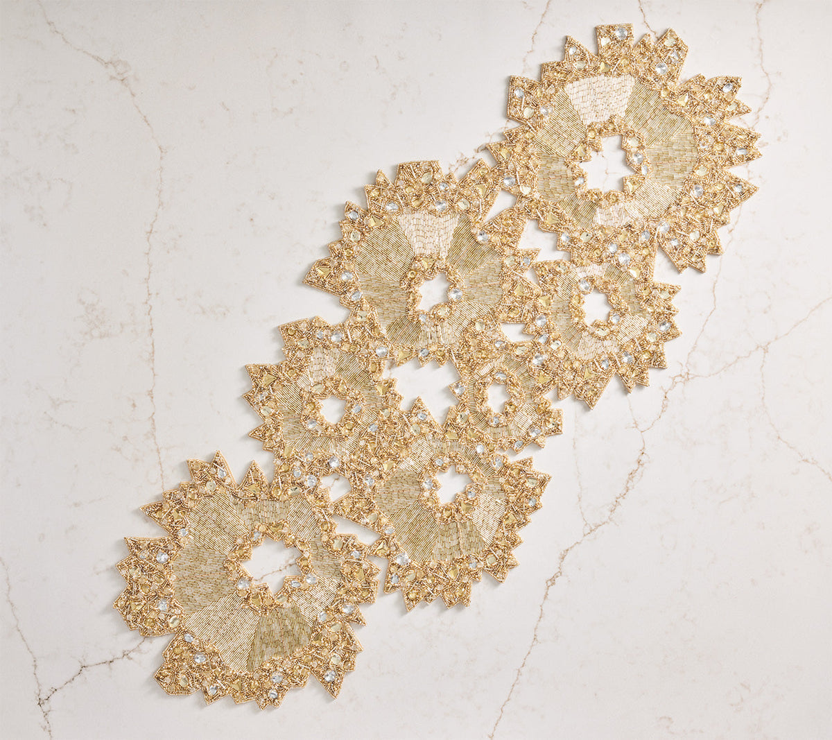 Aurelia Champagne & Crystal Table Runner Detail 3 | Kim Seybert at Fig Linens and Home
