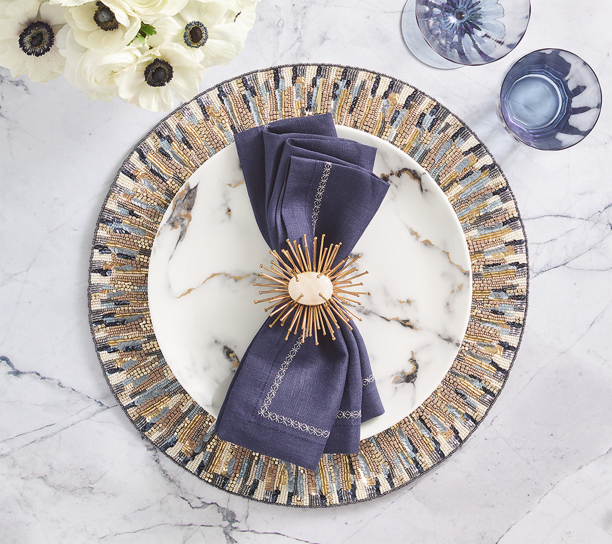 Kim Seybert Diadem Placemat in Ivory & Blue, Set of 2 at Fig Linens and Home - Lifestyle 3