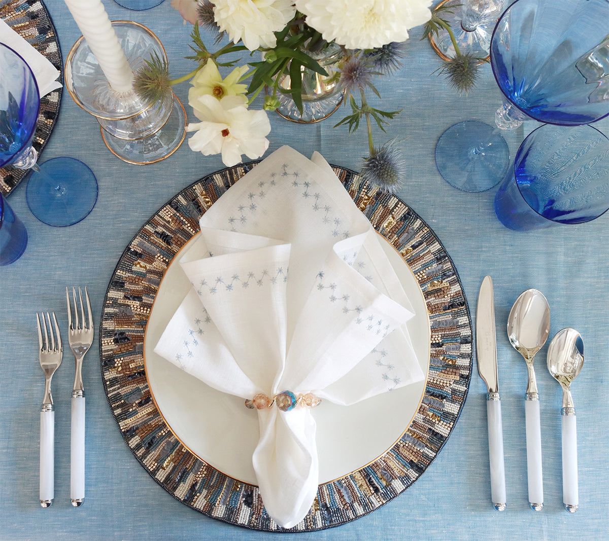 Kim Seybert Diadem Placemat in Ivory & Blue, Set of 2 at Fig Linens and Home - Lifestyle 5