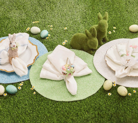 Bunny Napkin Ring - Kim Seybert at Fig Linens and Home - Easter Rabbit Motif in Lush Green Grass