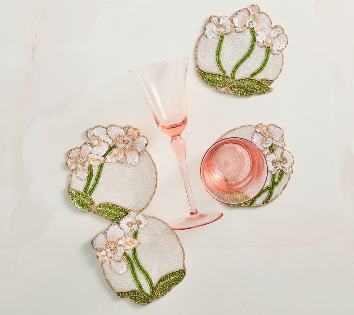 Kim Seybert Orchid Coasters in Multi, Set of 4 in a Gift Bag by Kim Seybert - Multi 5.5"L x 5.5"W x 0.25"H at FIG LINENS AND HOME - 3