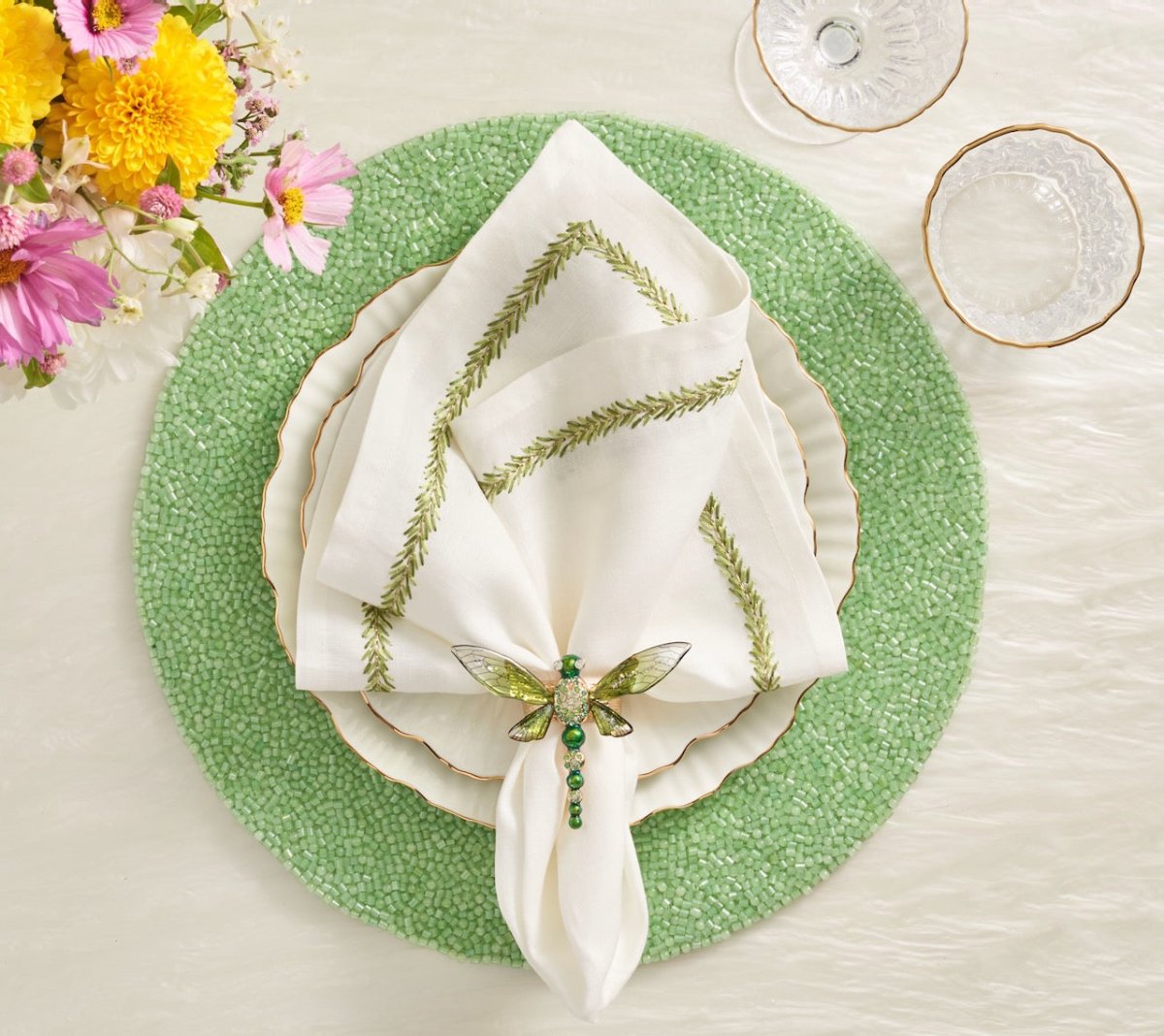 Green Placemat - Perennial Green Placemats Set of 4 - Kim Seybert at Fig Linens and Home 3