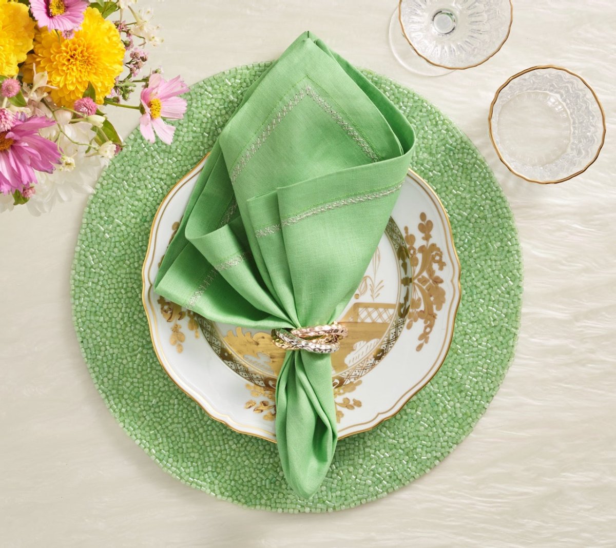 Green Placemat - Perennial Green Placemats Set of 4 - Kim Seybert at Fig Linens and Home 2