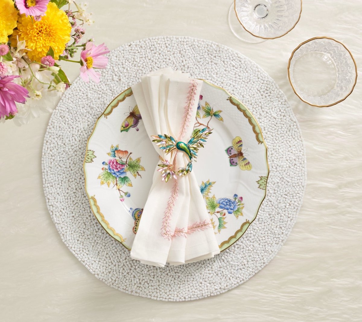White Placemat - Perennial White Placemats Set of 4 - Kim Seybert at Fig Linens and Home 1