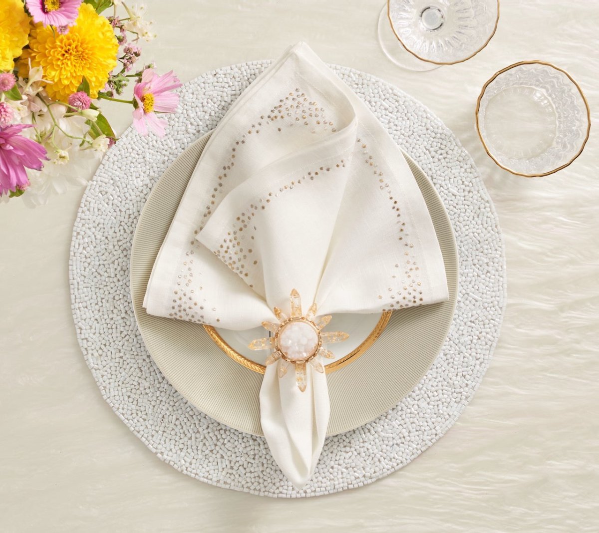 White Placemat - Perennial White Placemats Set of 4 - Kim Seybert at Fig Linens and Home 4