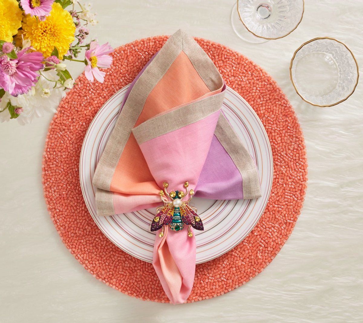 Coral Placemat - Perennial Coral Placemats Set of 4 - Kim Seybert at Fig Linens and Home 3