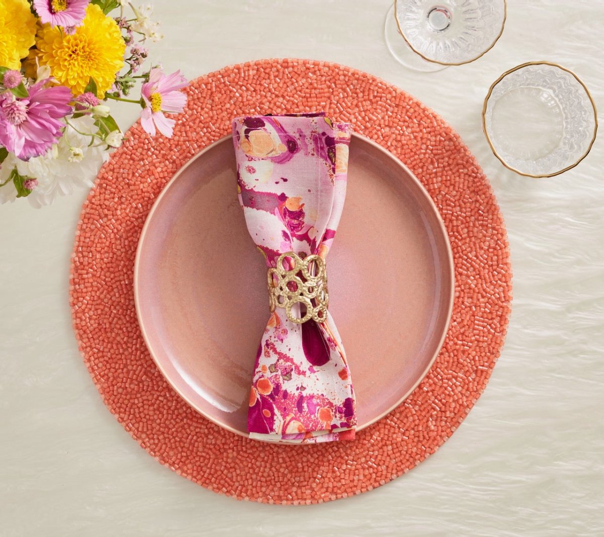 Coral Placemat - Perennial Coral Placemats Set of 4 - Kim Seybert at Fig Linens and Home 5