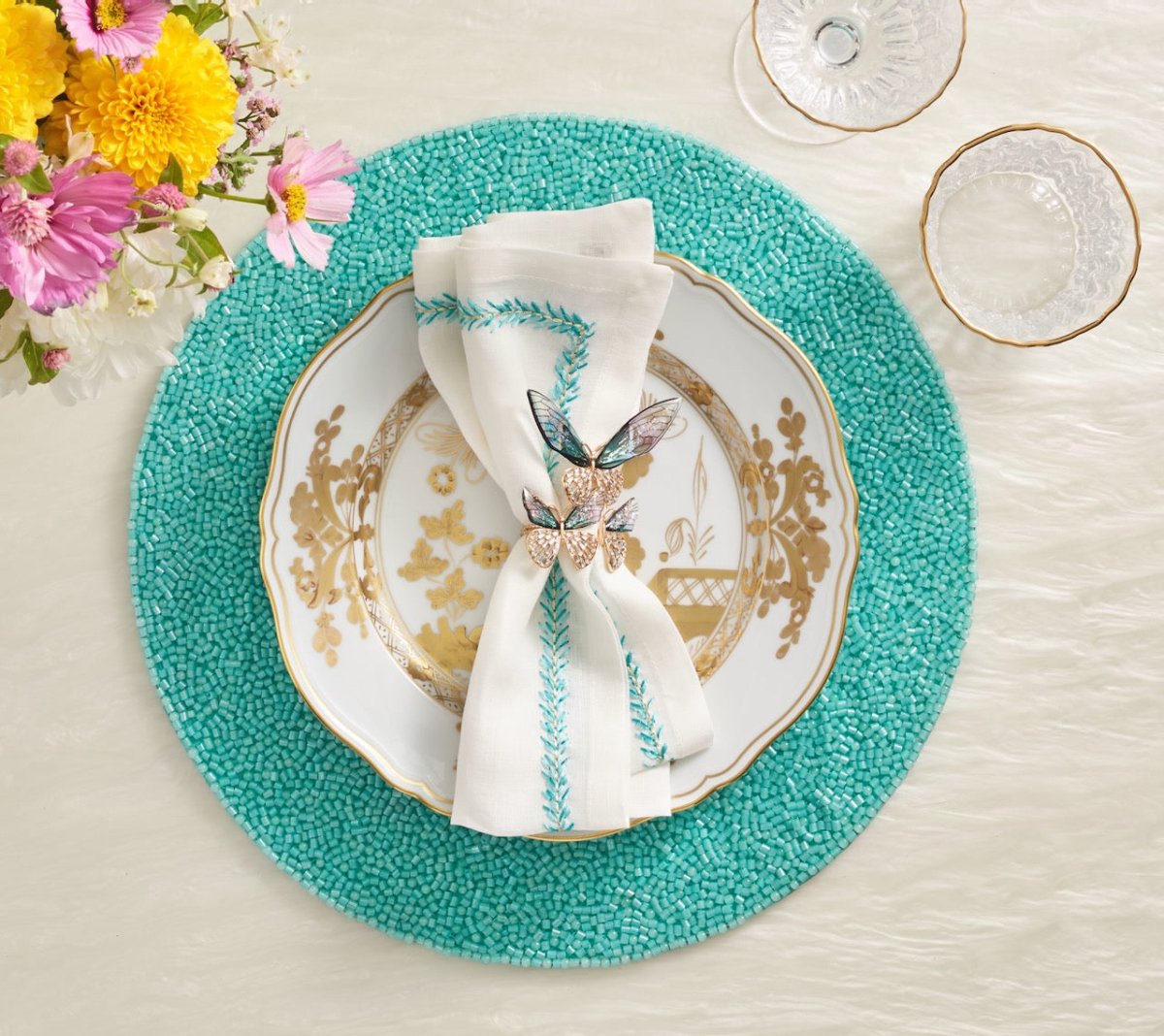 Perennial Placemat in Turquoise by Kim Seybert - Set of 4