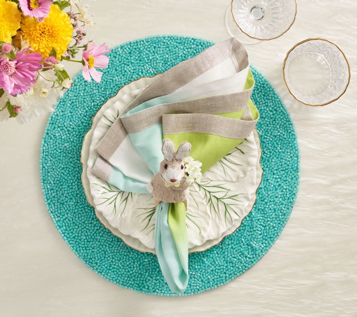 Tuquoise Placemat - Perennial Turquoise Placemats Set of 4 - Kim Seybert at Fig Linens and Home 5