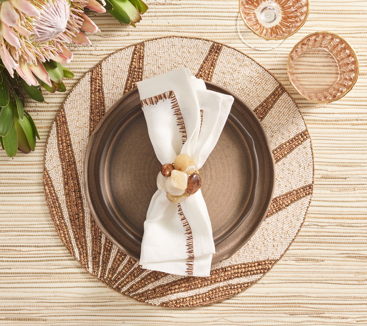 Kim Seybert Placemats Lifestyle View 2 - Royal Palm in Natural & Brown at Fig Linens and Home