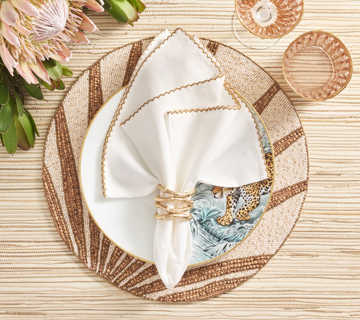 Kim Seybert Placemats Lifestyle View 5 - Royal Palm in Natural & Brown at Fig Linens and Home
