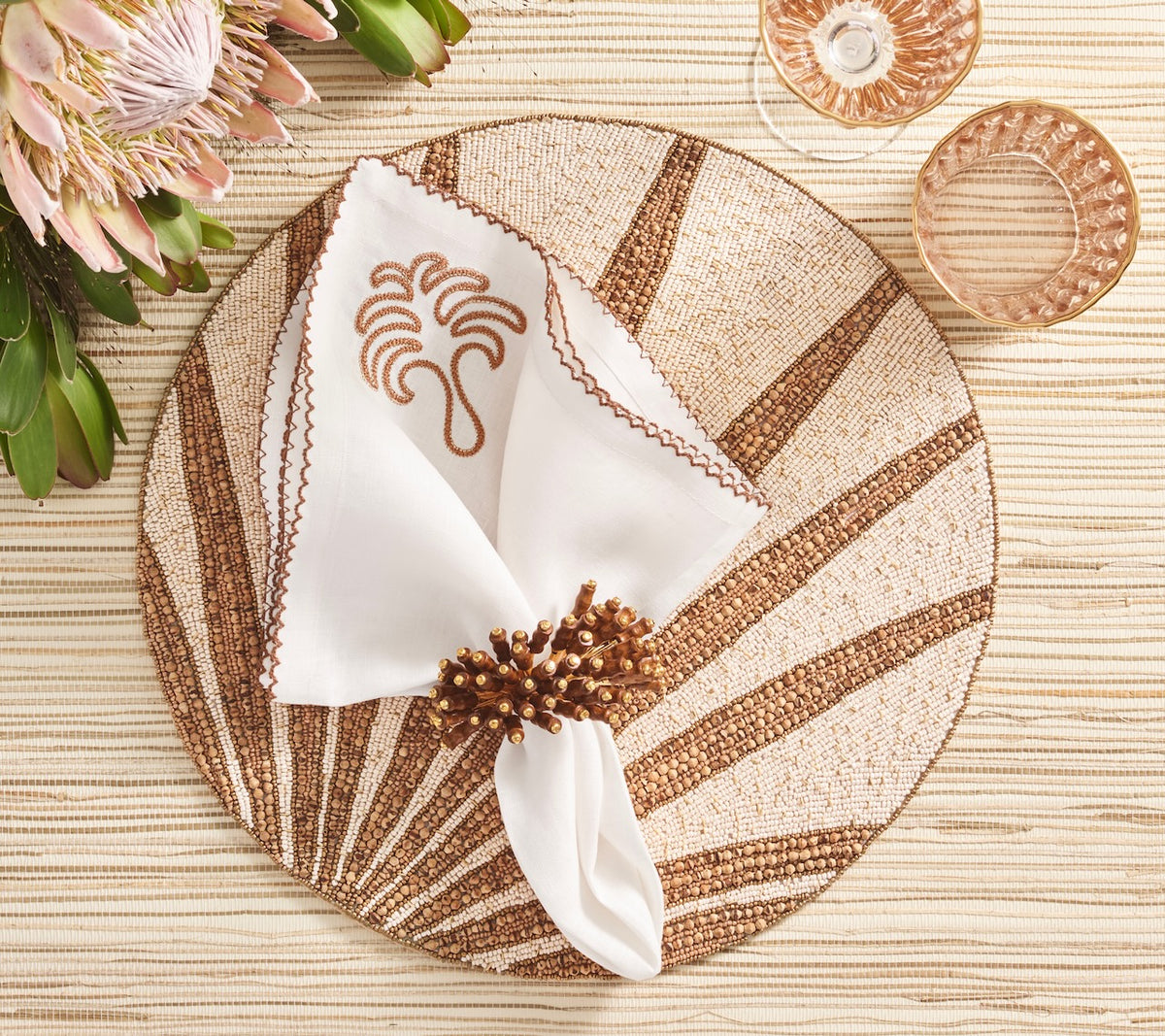 Kim Seybert Placemats Lifestyle View 4 - Royal Palm in Natural & Brown at Fig Linens and Home