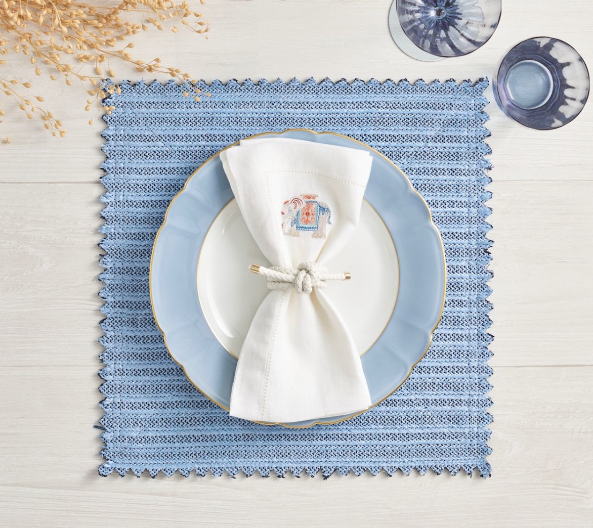 Kim Seybert Vista Placemats Set of 4 in Navy & Periwinkle by Kim Seybert - Navy/Periwinkle Placemats Set of 4 - 15"L x 15"W x 0.1"H at FIG LINENS AND HOME - 2