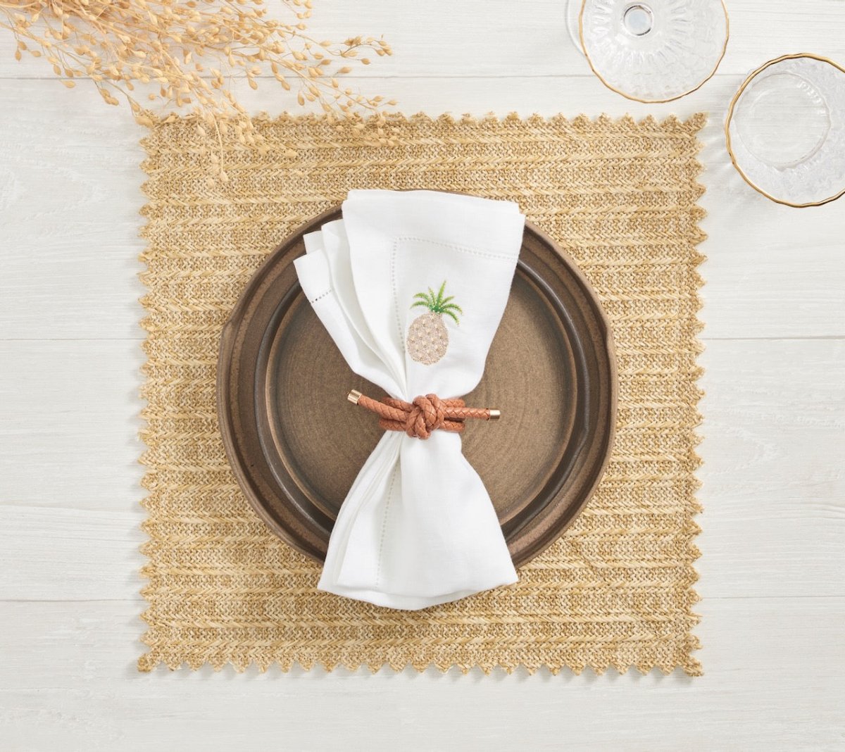 Kim Seybert Vista Placemats Set of 4 in Ivory & Biege by Kim Seybert - Ivory/Beige Placemats Set of 4 - 15"L x 15"W x 0.1"H at FIG LINENS AND HOME - 3