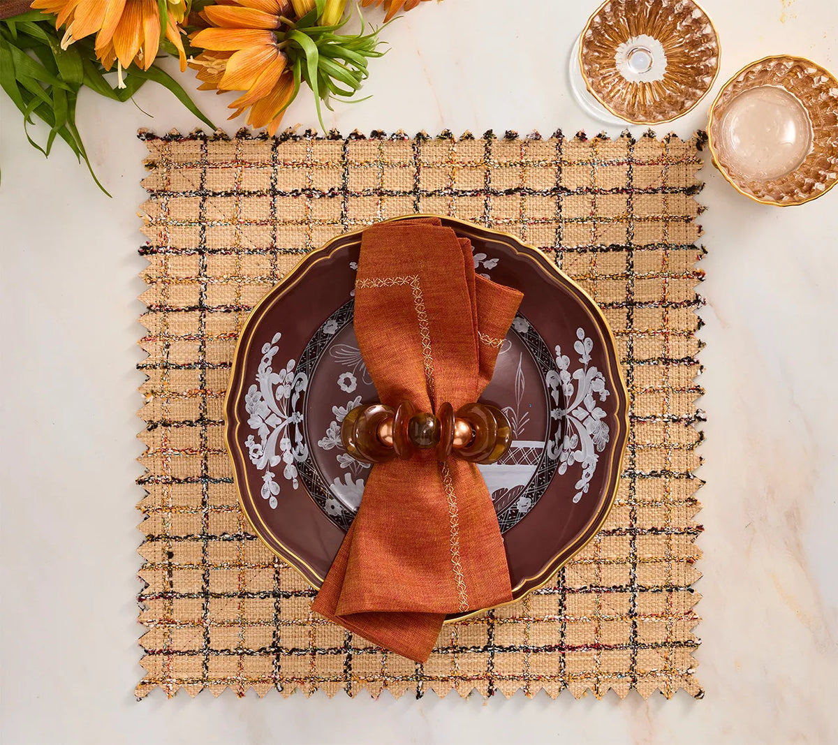 Boucle Brown/Multi Placemat Detail 2 | Kim Seybert at Fig Linens and Home